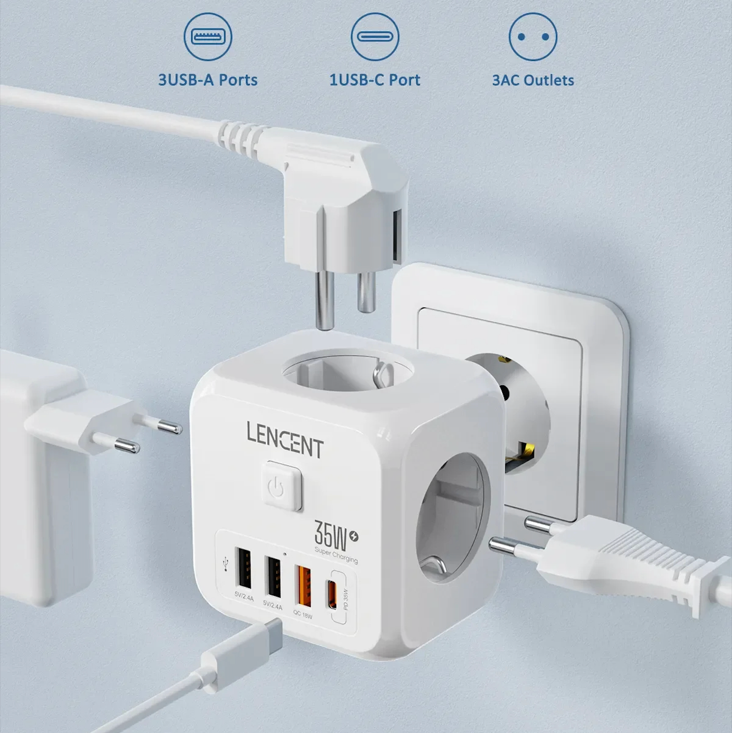 7-in-1 Wall Socket Extender - Premium Travel Converters & Adapters from WackyVenture - Just €29.95! Shop now at WackyVenture